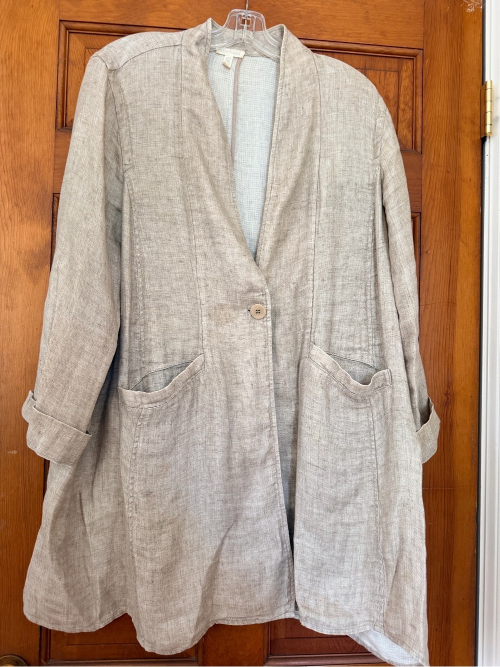 Eileen Fisher Light Gray Linen Trench Coat